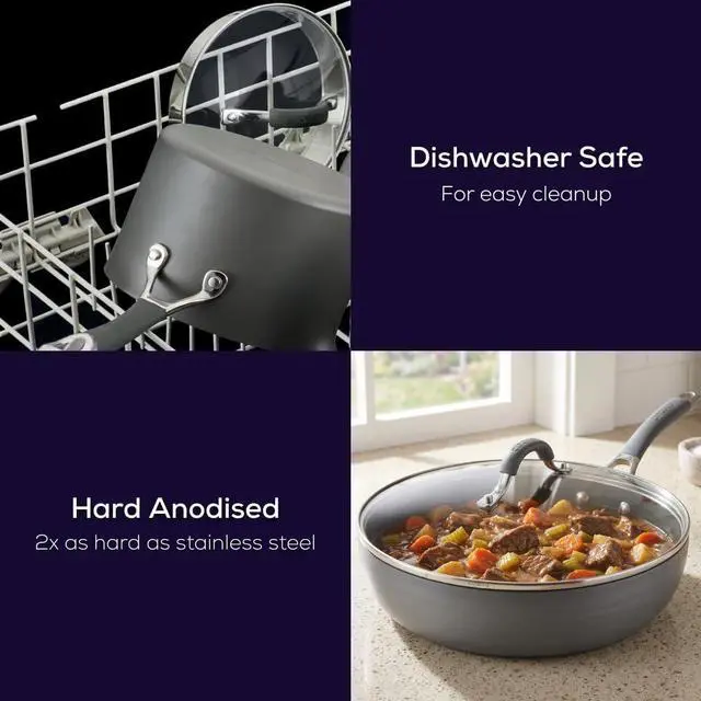 Alt view image 5 of 7 - Radiance Hard Anodized Nonstick Deep Frying Pan with Lid, 12 inch Frying Pan with Lid, Deep Skillet, Gray