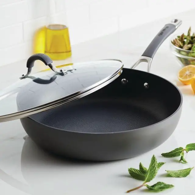 Alt view image 6 of 7 - Radiance Hard Anodized Nonstick Deep Frying Pan with Lid, 12 inch Frying Pan with Lid, Deep Skillet, Gray
