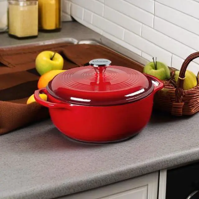 Alt view image 2 of 2 - Essential Enamel Cast Iron Dutch Oven with Lid - 4.5 Quart - Oven-Safe Enamel Cookware up to 500° F - Heat-Retaining Braising & Roasting Pot - Non-Toxic Cookware - Island Spice Red