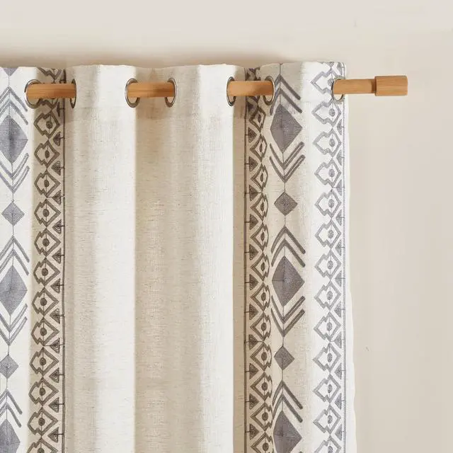 Alt view image 3 of 7 - Grey Boho Curtains 2 Panels 84 Inches Long for Bedroom Country Farmhouse Linen Embroidered Drapes for Living Room Light Filtering Grommet Window Treatment 55x84 Inch, Grey on Beige