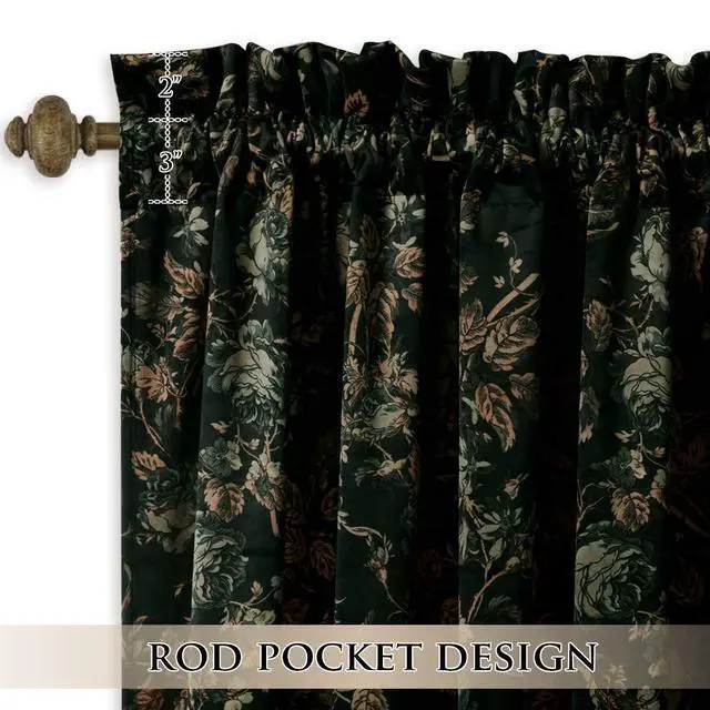 Alt view image 6 of 7 - Black Velvet Curtains 84 inches Long - Printed Floral Design Home Decoration Luxury Thermal Insulated Blackout Window Treatment Set for Living Room, 52x84-inch, 2 Panels