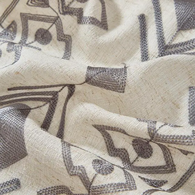 Alt view image 5 of 7 - Grey Boho Curtains 2 Panels 84 Inches Long for Bedroom Country Farmhouse Linen Embroidered Drapes for Living Room Light Filtering Grommet Window Treatment 55x84 Inch, Grey on Beige
