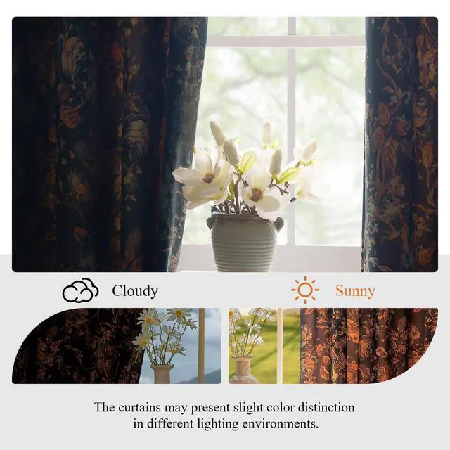 Alt view image 5 of 7 - Black Velvet Curtains 84 inches Long - Printed Floral Design Home Decoration Luxury Thermal Insulated Blackout Window Treatment Set for Living Room, 52x84-inch, 2 Panels