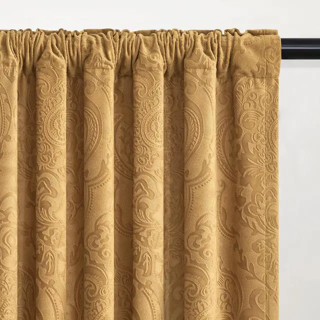 Alt view image 2 of 7 - Brown Gold Velvet Curtains 84 Inch for Living Room,2 Panels Luxury Vintage Drapes Floral Embossed Blackout Window Curtain Back Tab Thermal for Bedroom