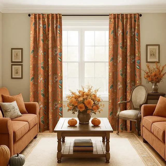 Alt view image 3 of 7 - Burnt Orange Boho Curtains Blackout 84 Inch Long, Terracotta Floral Patterned Bohemian Curtain, Retro Vintage Drapes for Living Room Bedroom 2 Panels