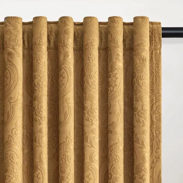 Alt view image 4 of 7 - Brown Gold Velvet Curtains 84 Inch for Living Room,2 Panels Luxury Vintage Drapes Floral Embossed Blackout Window Curtain Back Tab Thermal for Bedroom