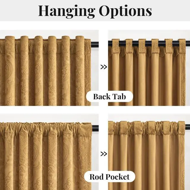 Alt view image 3 of 7 - Brown Gold Velvet Curtains 84 Inch for Living Room,2 Panels Luxury Vintage Drapes Floral Embossed Blackout Window Curtain Back Tab Thermal for Bedroom