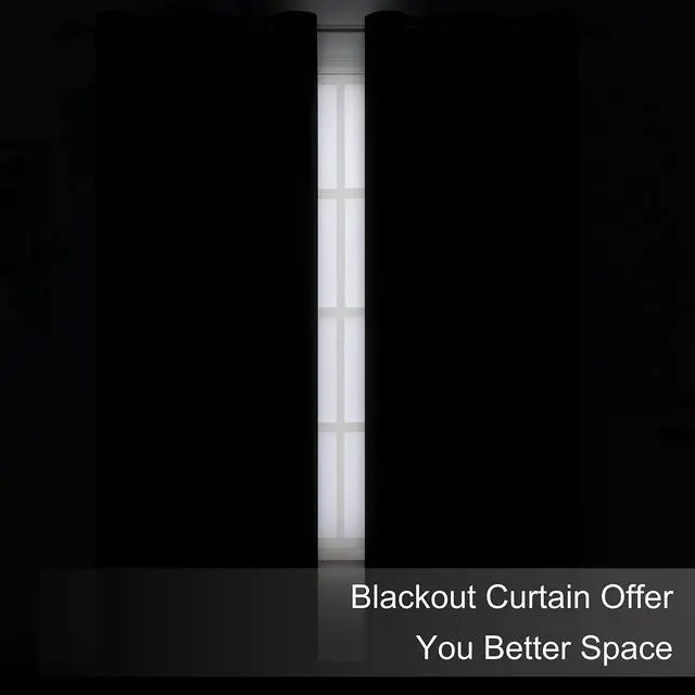 Alt view image 3 of 7 - Blackout Curtains 66 x 95 inch/Black Curtains Set of 2 Panels/Thermal Insulated Room Darkening Bedroom Curtains