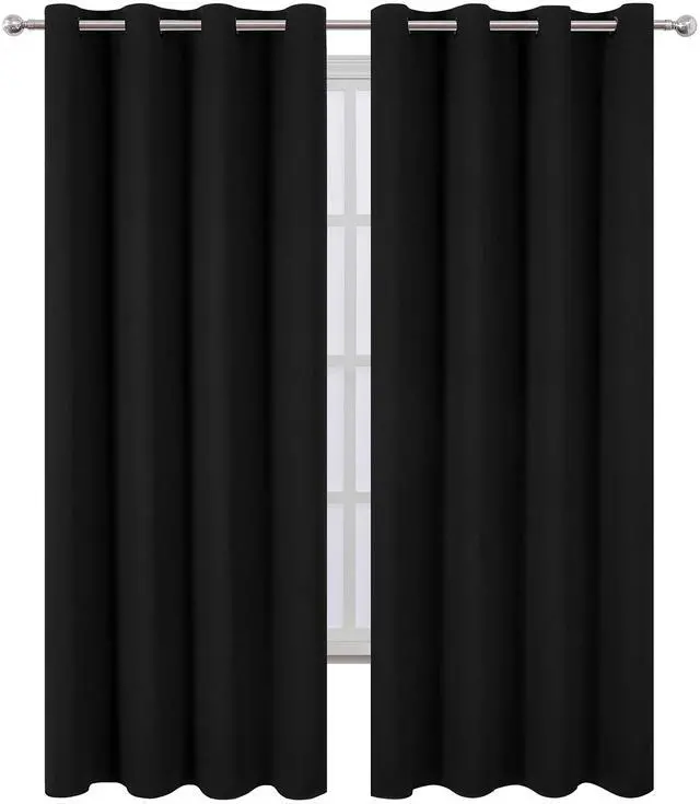 Alt view image 2 of 7 - Blackout Curtains 66 x 95 inch/Black Curtains Set of 2 Panels/Thermal Insulated Room Darkening Bedroom Curtains