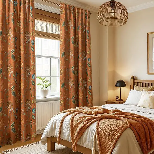Alt view image 5 of 7 - Burnt Orange Boho Curtains Blackout 84 Inch Long, Terracotta Floral Patterned Bohemian Curtain, Retro Vintage Drapes for Living Room Bedroom 2 Panels