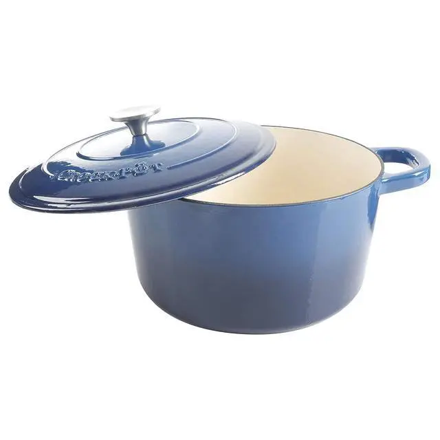 Alt view image 3 of 6 - Artisan 7-Quart Round Enameled Cast Iron Dutch Oven Sapphire Blue, Durable Heavy-Duty Cookware for Slow Cooking, Baking, Roasting with Lid