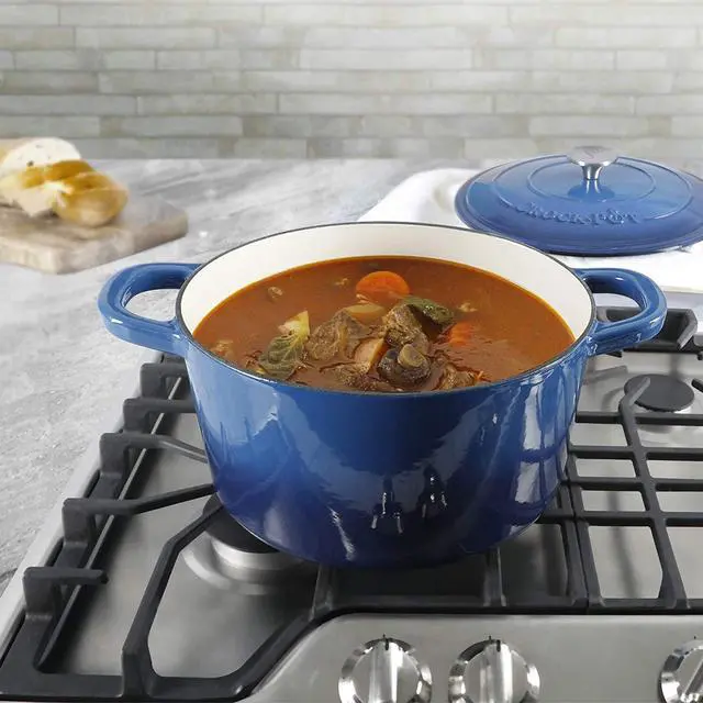 Alt view image 5 of 6 - Artisan 7-Quart Round Enameled Cast Iron Dutch Oven Sapphire Blue, Durable Heavy-Duty Cookware for Slow Cooking, Baking, Roasting with Lid