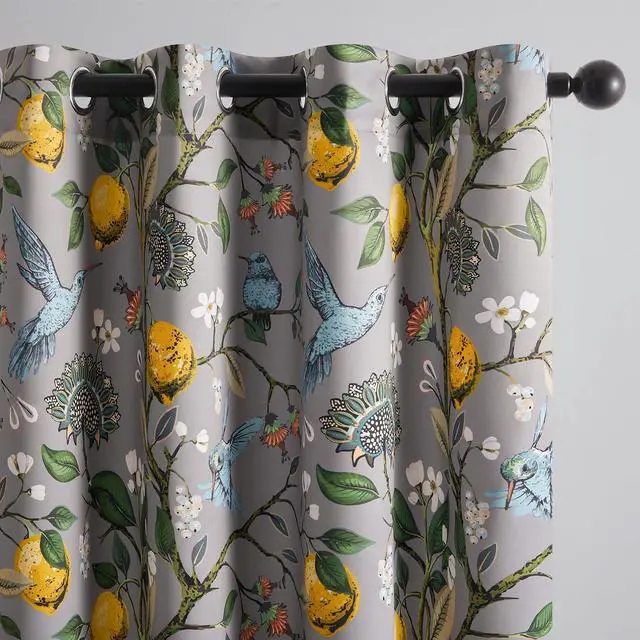 Main image of Black Dark Floral Grey Blackout Curtains, Gray Decorative French Country Grommet Dark Academia Antique Decor Hummingbird Window Covering for Living Room Bedroom Dining,84 Inch Length
