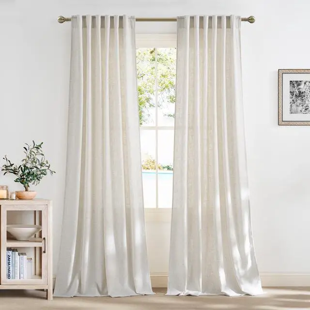 Main image of Extra Long Linen Curtains 144 inch Long 2 Panels Set, 55" Wide Thick Flax Linen Blend Privacy Window Drapes Rod Pocket & Back Tab with Light Filtering for Bedroom/Living Room