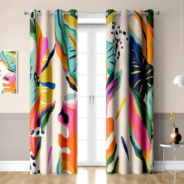 Main image of Colorful Black Out Curtains, Boho Floral Abstract Jungle Asthetic Modern Art Blackout Window Curtains Decor for Bedroom, Living Room, Art Gallery Grommet Window Drapes 2 Panel Set, 52"x84"