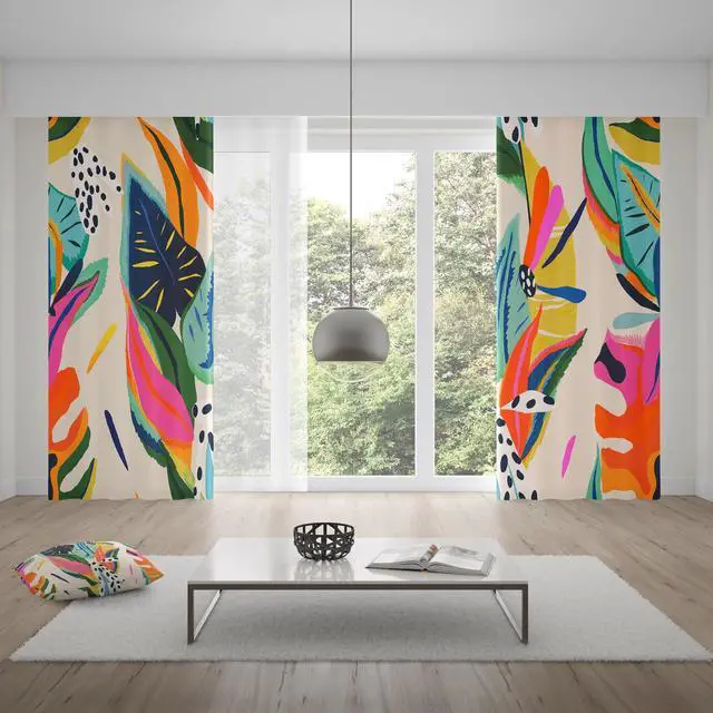 Alt view image 4 of 7 - Colorful Black Out Curtains, Boho Floral Abstract Jungle Asthetic Modern Art Blackout Window Curtains Decor for Bedroom, Living Room, Art Gallery Grommet Window Drapes 2 Panel Set, 52"x84"