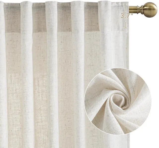 Alt view image 3 of 7 - Extra Long Linen Curtains 144 inch Long 2 Panels Set, 55" Wide Thick Flax Linen Blend Privacy Window Drapes Rod Pocket & Back Tab with Light Filtering for Bedroom/Living Room