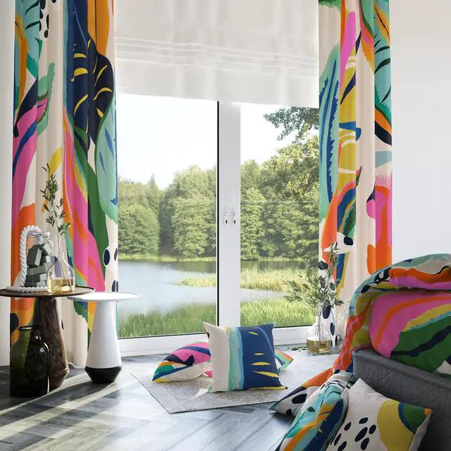 Alt view image 3 of 7 - Colorful Black Out Curtains, Boho Floral Abstract Jungle Asthetic Modern Art Blackout Window Curtains Decor for Bedroom, Living Room, Art Gallery Grommet Window Drapes 2 Panel Set, 52"x84"