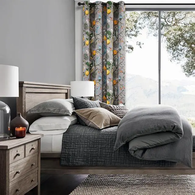 Alt view image 6 of 7 - Black Dark Floral Grey Blackout Curtains, Gray Decorative French Country Grommet Dark Academia Antique Decor Hummingbird Window Covering for Living Room Bedroom Dining,84 Inch Length