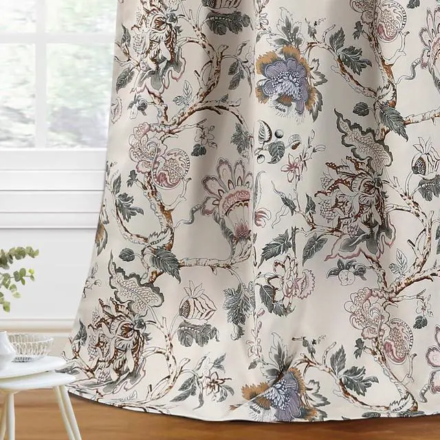 Main image of Blackout Curtains 96 Inch Length 2 Panels Set Floral Print Curtain Drapes for Living Room Thermal Insulated Grommet Window Curtains for Bedroom - Traditional Floral in Sage and Brown