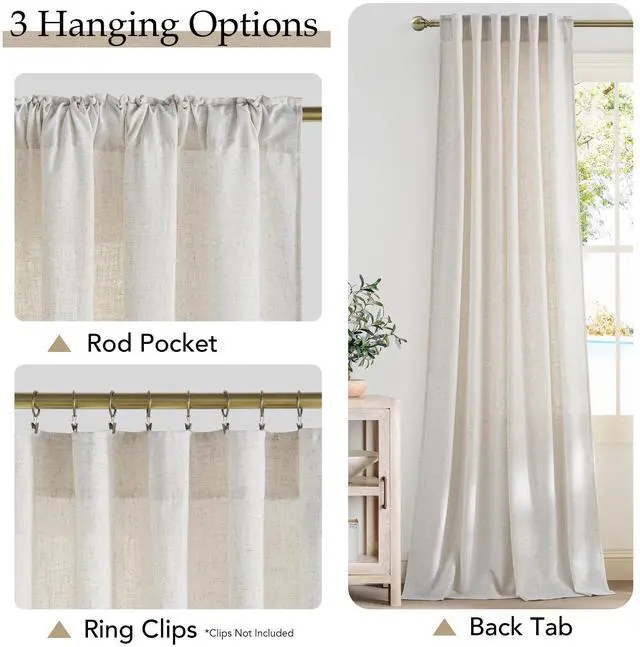 Alt view image 7 of 7 - Extra Long Linen Curtains 144 inch Long 2 Panels Set, 55" Wide Thick Flax Linen Blend Privacy Window Drapes Rod Pocket & Back Tab with Light Filtering for Bedroom/Living Room
