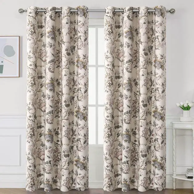 Alt view image 2 of 7 - Blackout Curtains 96 Inch Length 2 Panels Set Floral Print Curtain Drapes for Living Room Thermal Insulated Grommet Window Curtains for Bedroom - Traditional Floral in Sage and Brown
