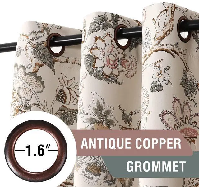 Alt view image 3 of 7 - Blackout Curtains 96 Inch Length 2 Panels Set Floral Print Curtain Drapes for Living Room Thermal Insulated Grommet Window Curtains for Bedroom - Traditional Floral in Sage and Brown