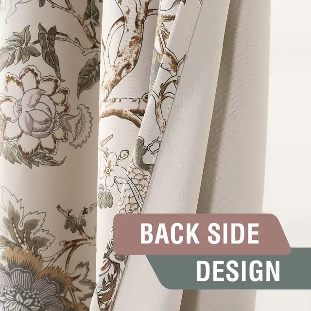 Alt view image 6 of 7 - Blackout Curtains 96 Inch Length 2 Panels Set Floral Print Curtain Drapes for Living Room Thermal Insulated Grommet Window Curtains for Bedroom - Traditional Floral in Sage and Brown