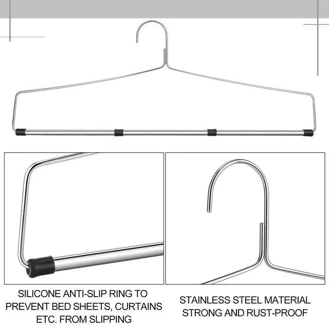 Alt view image 2 of 6 - 12 Pcs Bedspread Drapery Hangers 22 Inch Metal Linen Hanger Heavy Duty Blanket Tablecloth Hangers with Anti Slip Rubber Sleeve for Heavy Items, Silver