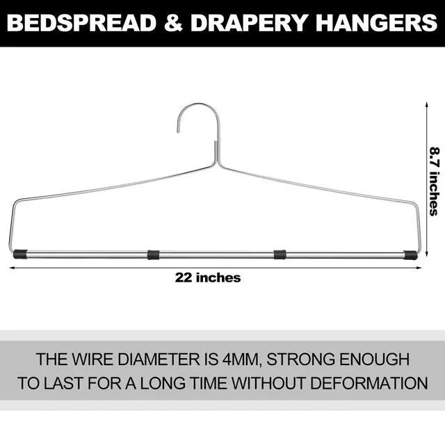 Alt view image 3 of 6 - 12 Pcs Bedspread Drapery Hangers 22 Inch Metal Linen Hanger Heavy Duty Blanket Tablecloth Hangers with Anti Slip Rubber Sleeve for Heavy Items, Silver
