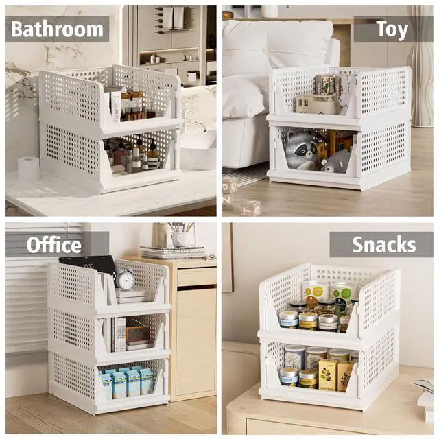 Alt view image 6 of 7 - 5 Pack Stackable Plastic Storage Basket Closet Organizer Bin Foldable Clothes Organizer Storage Drawer Shelf Container for Living Room Bathroom Kitchen Office Laundry Room 5L