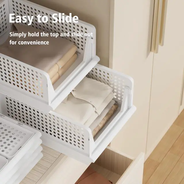 Alt view image 3 of 7 - 5 Pack Stackable Plastic Storage Basket Closet Organizer Bin Foldable Clothes Organizer Storage Drawer Shelf Container for Living Room Bathroom Kitchen Office Laundry Room 5L