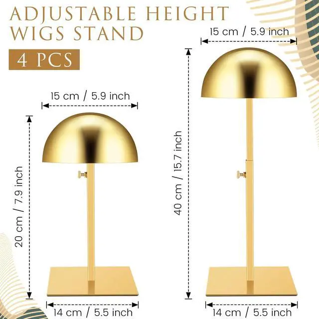 Alt view image 2 of 7 - 4 Pcs Hat Display Stand:adjustable 7.9-15.7inch Wigs Head Holder Stand Non Slip Stainless Steel Metal Rack for Multiple Hats Wig Storage Styling Practice(Gold,Square Base)