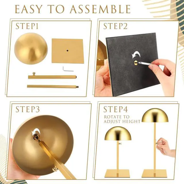 Alt view image 3 of 7 - 4 Pcs Hat Display Stand:adjustable 7.9-15.7inch Wigs Head Holder Stand Non Slip Stainless Steel Metal Rack for Multiple Hats Wig Storage Styling Practice(Gold,Square Base)
