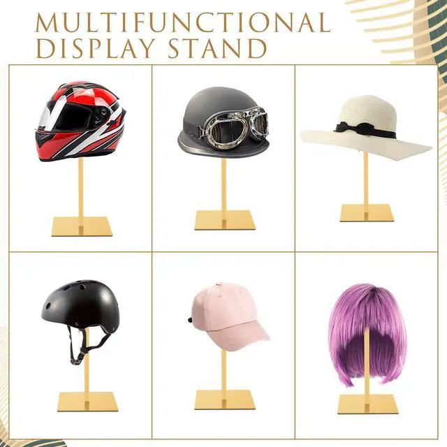 Alt view image 7 of 7 - 4 Pcs Hat Display Stand:adjustable 7.9-15.7inch Wigs Head Holder Stand Non Slip Stainless Steel Metal Rack for Multiple Hats Wig Storage Styling Practice(Gold,Square Base)