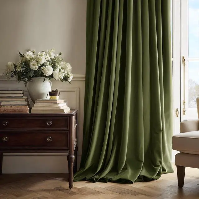 Alt view image 5 of 7 - Olive Green Velvet Blackout Curtains 84 Inches 2 Panels Forest Green Elegant Vintage Pinch Pleated Drapes for Living Room Bedroom Thermal Soundproof Back Tab Window Panels,W40 x L84,Home Decor