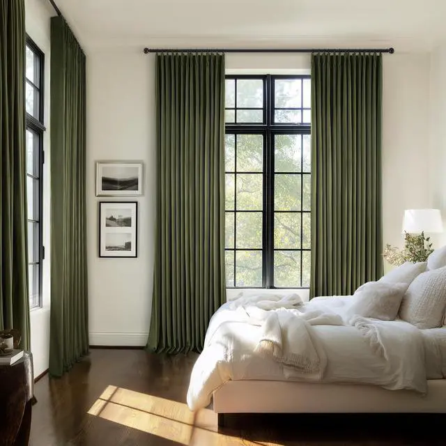 Alt view image 7 of 7 - Olive Green Velvet Blackout Curtains 84 Inches 2 Panels Forest Green Elegant Vintage Pinch Pleated Drapes for Living Room Bedroom Thermal Soundproof Back Tab Window Panels,W40 x L84,Home Decor