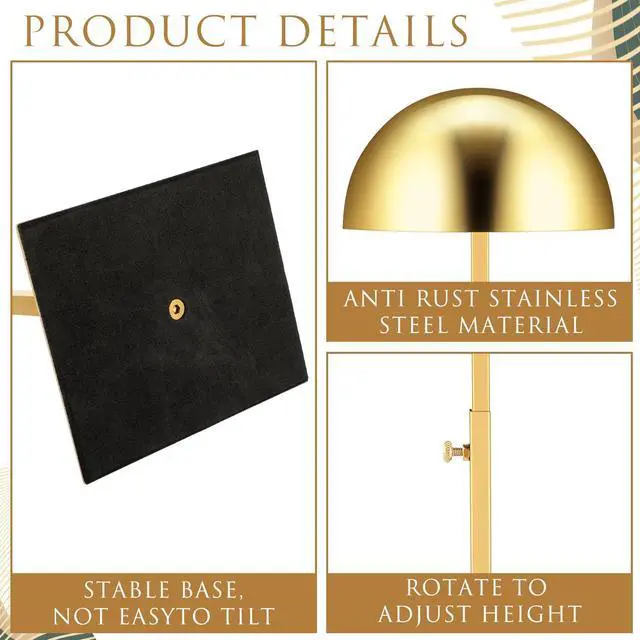 Alt view image 4 of 7 - 4 Pcs Hat Display Stand:adjustable 7.9-15.7inch Wigs Head Holder Stand Non Slip Stainless Steel Metal Rack for Multiple Hats Wig Storage Styling Practice(Gold,Square Base)