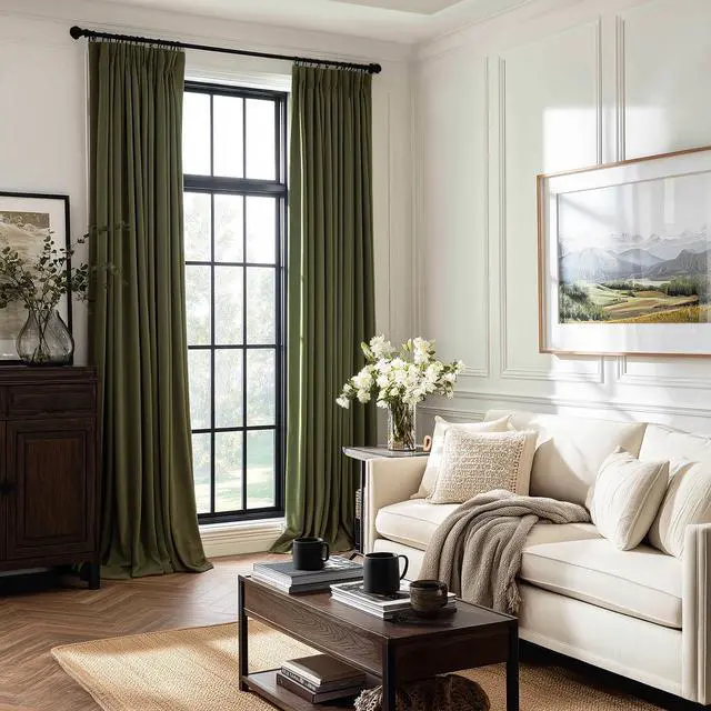 Alt view image 2 of 7 - Olive Green Velvet Blackout Curtains 84 Inches 2 Panels Forest Green Elegant Vintage Pinch Pleated Drapes for Living Room Bedroom Thermal Soundproof Back Tab Window Panels,W40 x L84,Home Decor