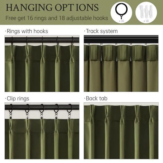 Alt view image 4 of 7 - Olive Green Velvet Blackout Curtains 84 Inches 2 Panels Forest Green Elegant Vintage Pinch Pleated Drapes for Living Room Bedroom Thermal Soundproof Back Tab Window Panels,W40 x L84,Home Decor