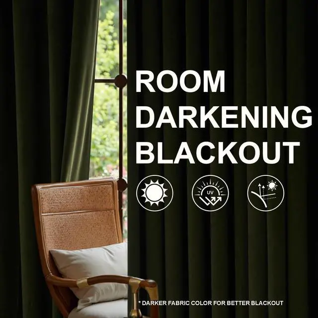 Alt view image 6 of 7 - Olive Green Velvet Blackout Curtains 84 Inches 2 Panels Forest Green Elegant Vintage Pinch Pleated Drapes for Living Room Bedroom Thermal Soundproof Back Tab Window Panels,W40 x L84,Home Decor