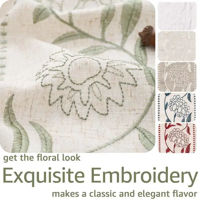 Alt view image 5 of 7 - Winslow Linen Curtains for Bedroom 84 Inches Length Embroidered Bordered Floral Curtains for Living Room Farmhouse Decor Light Filtering Window Treatments Sage on Beige Drapes 2 Panels