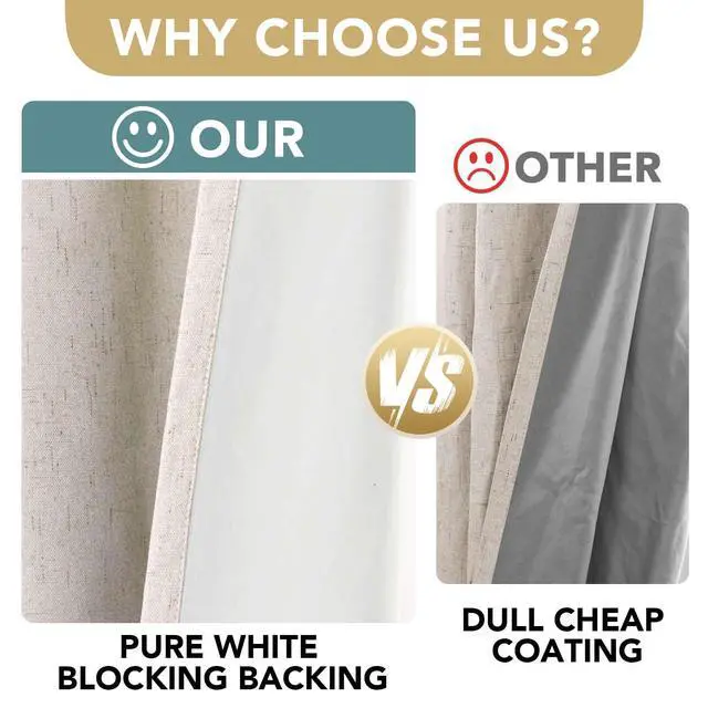 Alt view image 3 of 7 - Linen 100% Blackout Curtains for Bedroom Light Blocking Curtains, Textured Curtains for Living Room 84 inch Grommet, White Liner Energy Efficient GRS Certified (2 Panels, Natural)