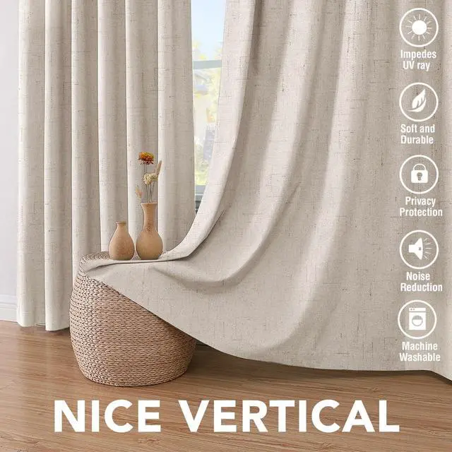 Alt view image 7 of 7 - Linen 100% Blackout Curtains for Bedroom Light Blocking Curtains, Textured Curtains for Living Room 84 inch Grommet, White Liner Energy Efficient GRS Certified (2 Panels, Natural)