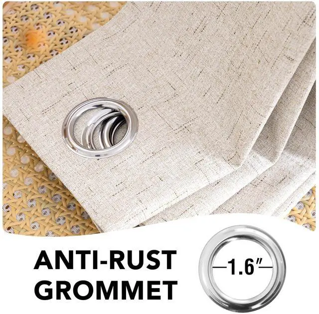 Alt view image 6 of 7 - Linen 100% Blackout Curtains for Bedroom Light Blocking Curtains, Textured Curtains for Living Room 84 inch Grommet, White Liner Energy Efficient GRS Certified (2 Panels, Natural)