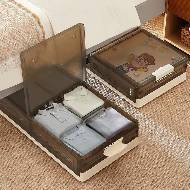 Main image of Under Bed Storage with Wheels, 2 Pack Stackable Under Bed Storage Containers, Underbed Storage Containers with Lids, Plastic Foldable Folding Box for Clothes Shoes, Grey