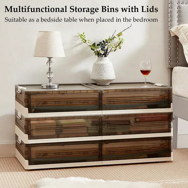 Alt view image 3 of 7 - Under Bed Storage with Wheels, 2 Pack Stackable Under Bed Storage Containers, Underbed Storage Containers with Lids, Plastic Foldable Folding Box for Clothes Shoes, Grey