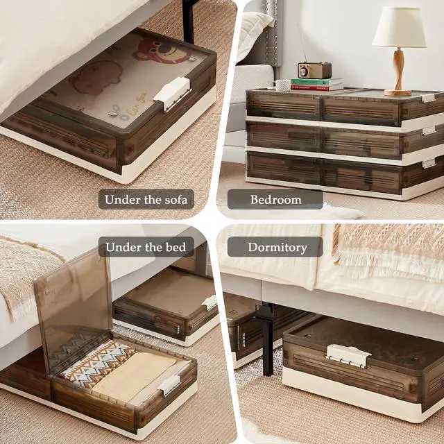 Alt view image 6 of 7 - Under Bed Storage with Wheels, 2 Pack Stackable Under Bed Storage Containers, Underbed Storage Containers with Lids, Plastic Foldable Folding Box for Clothes Shoes, Grey