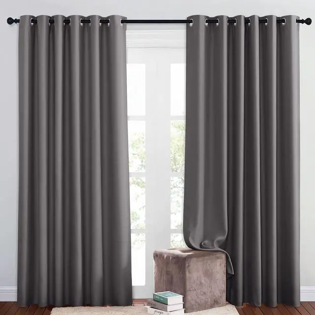Main image of Blackout Living Room Curtains Extra Wide, Triple Weave Grommet Top Thermal Insulated Window Treatment Light Blocking Panels for Patio/Porch (Grey, W80 x L84, Set of 2)