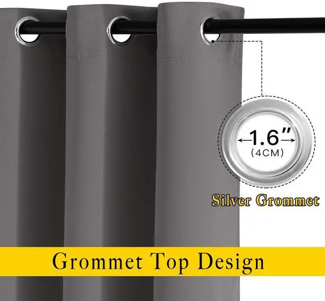 Alt view image 2 of 6 - Blackout Living Room Curtains Extra Wide, Triple Weave Grommet Top Thermal Insulated Window Treatment Light Blocking Panels for Patio/Porch (Grey, W80 x L84, Set of 2)
